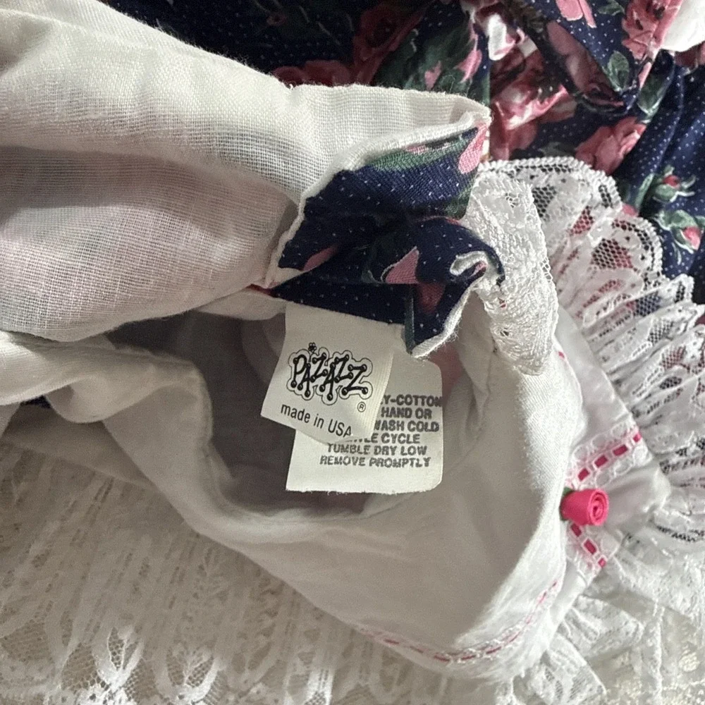Vtg Pazazz Dress Girls 3 Prairie Floral Lace‎ Ruffle Cottagecore USA Made